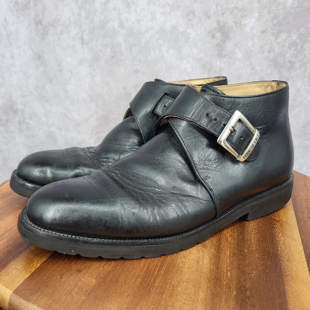 Kenneth Cole Boots Mens 7 Black Leather‎ Monk Strap Dress Shoes Italy Vtg 90s